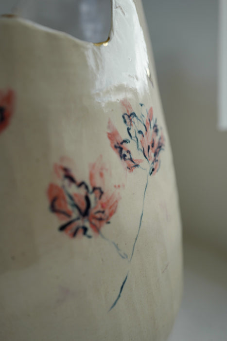 Hand Painted & Sculpted Porcelain Vase with 18k Gold Detail